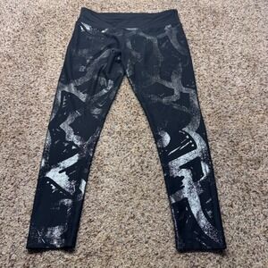 Zumba Wear Lovely Womens Large Black Silver Metallic Abstract Graphic Leggings